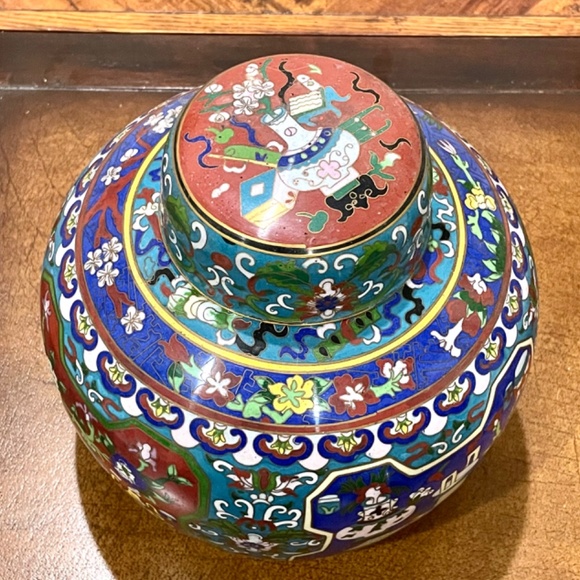 Antique Chinese Cloisonné Enamel Ginger Jar - Picture 5 of 14